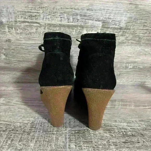 Rebecca Minkoff Black Suede Lace Up Wedge Booties Size 10M - Picture 6 of 13